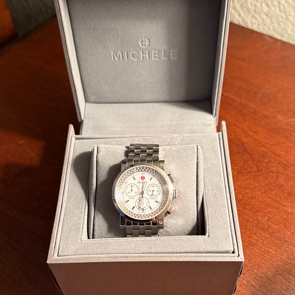 Michele Silver Womens Watch With Diamond Accents